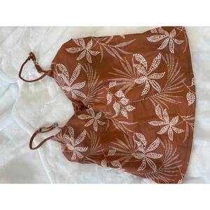 Shade & Shore Women's XS Brown Floral Adjustable Tankini Swim Top